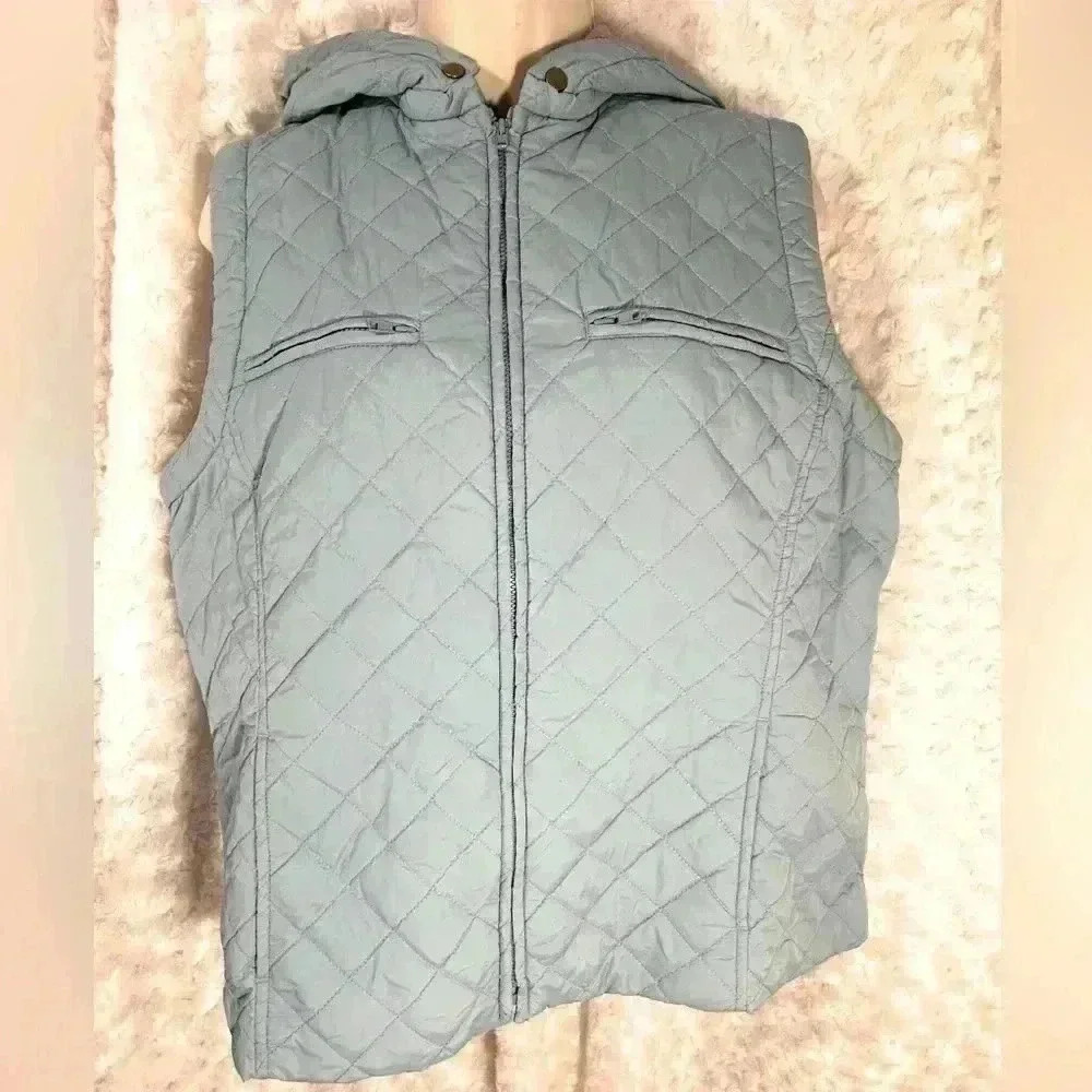 Sigrid‎ Olson Womens Lite Blue Hooded Quilted Vest - Picture 6 of 13